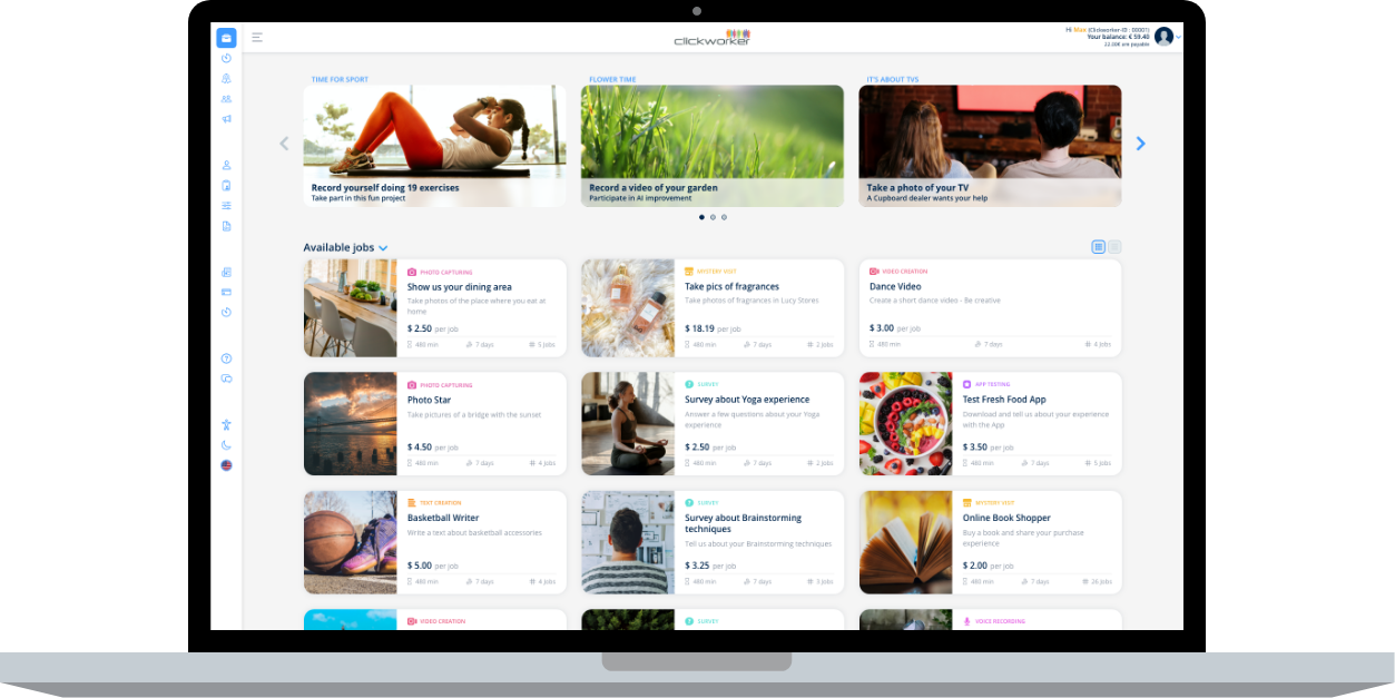 Pratonton antara muka desktop Clickworker